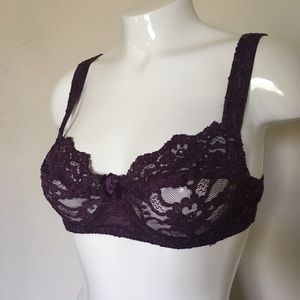 Lace sheer dark purple bra women’s small lingerie